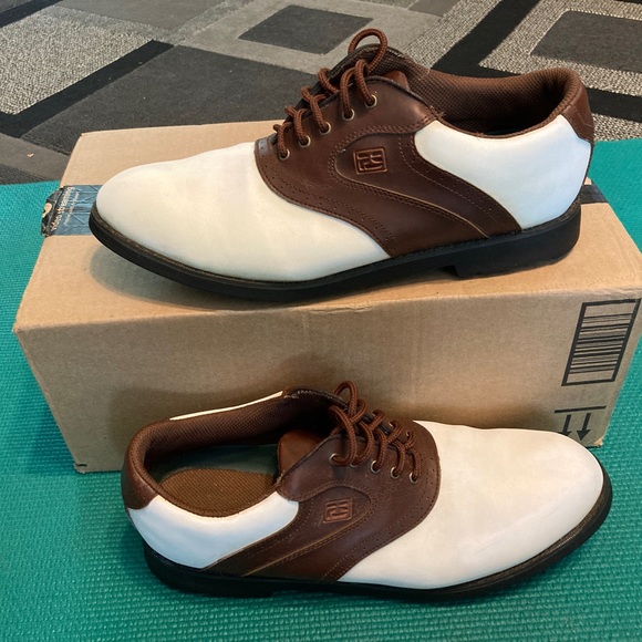 Pro Select 1805 Men's Brown and White Saddle Spikeless Golf Shoes - Picture 7 of 12
